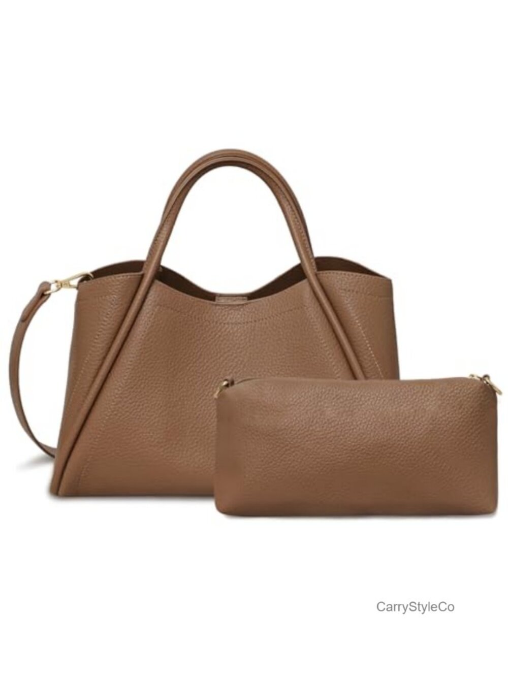 Faux Leather Satchel Handbag with Inner Pouch Adjustable Strap